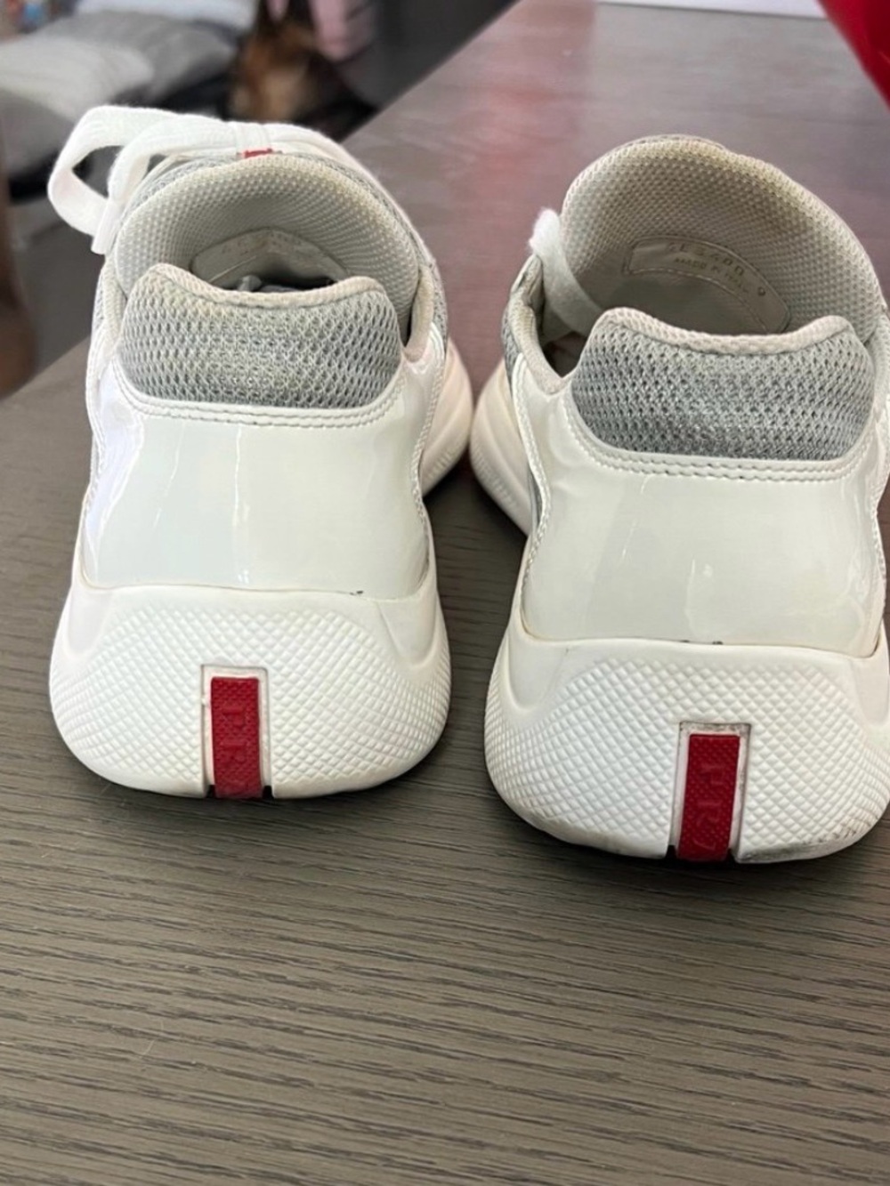 Prada White & Gray Men’s Low-Top Sneakers with Red Logo Tab - Picture 5 of 7
